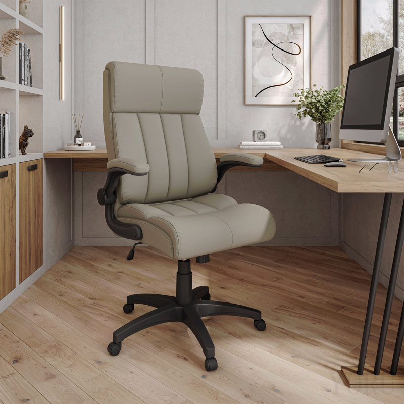 Ergonomic Faux Leather Office Chair – Ultra-Padded Executive Desk Chair With Flip-Up Armrests, Height Adjustable, Tilt Control, And Smooth-Rolling Wheels, Taupe