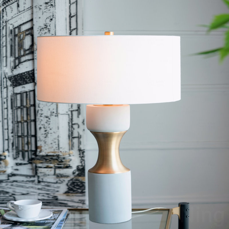 Modern Cement & Metal Table Lamp with Drum Shade