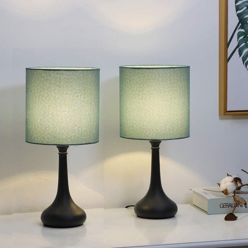 Lampe de chevet en métal avec abat-jour en métal, Noir, H 15,5 po x l 7,3 po x P 7,3 po, Blanc