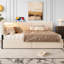 Base de lit simple à double boucle, structure de lit tapissier avec tête de lit, avec 2 tiroirs de rangement, lumière DEL et conception de chargement USB, pieds et lattes en bois massif, aucun sommier nécessaire, beige-1908801966