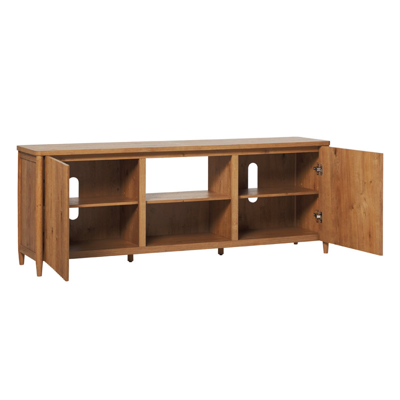 Scandinavian Reeded TV Stand with Open Storage, 70.5", English Oak