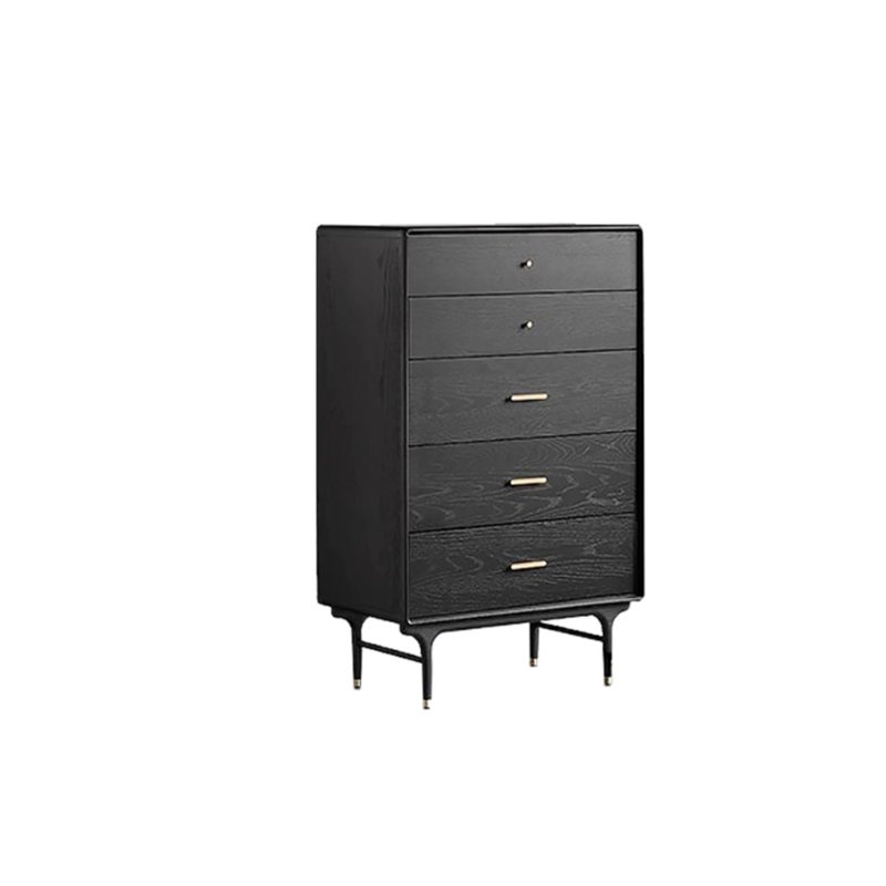 Modern Simple Tall Accent Cabinet Solid Wood 5 -Drawer Accent Chest, Black