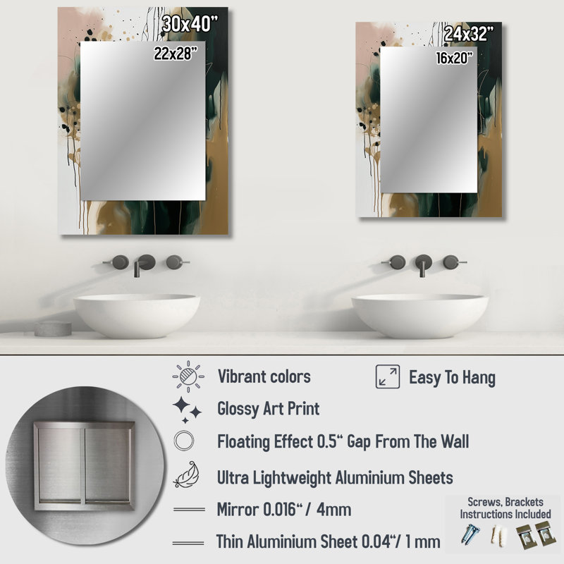 Black Abstracted Realities - Abstract Large Wall Mirror, Modern Decorative Mirror, Printed Metal Art, 40" x 30"
