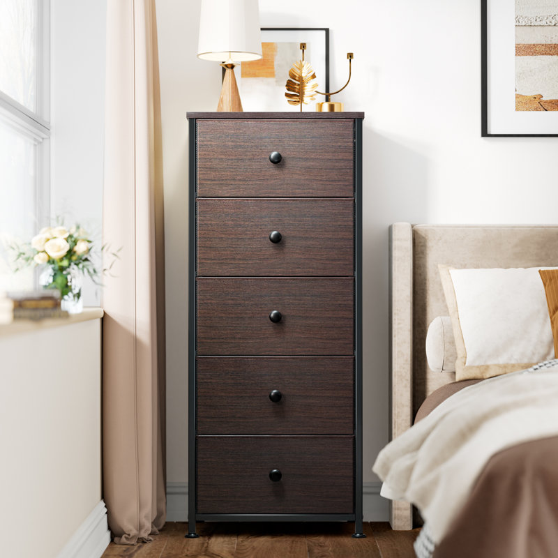 Ojaswi 5 Drawer 45.7Cm W Chest, Walnut/Black