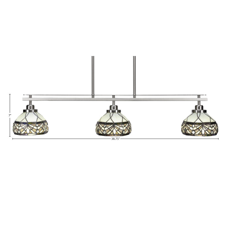 Barba 3 Light Island Light Shown In Brushed Nickel Finish With 7" Royal Merlot Art Glass