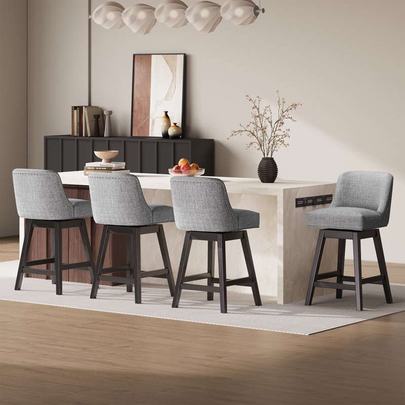 Swivel Upholstered Counter Stool with Solid Wood Frame, 4, Dark Grey