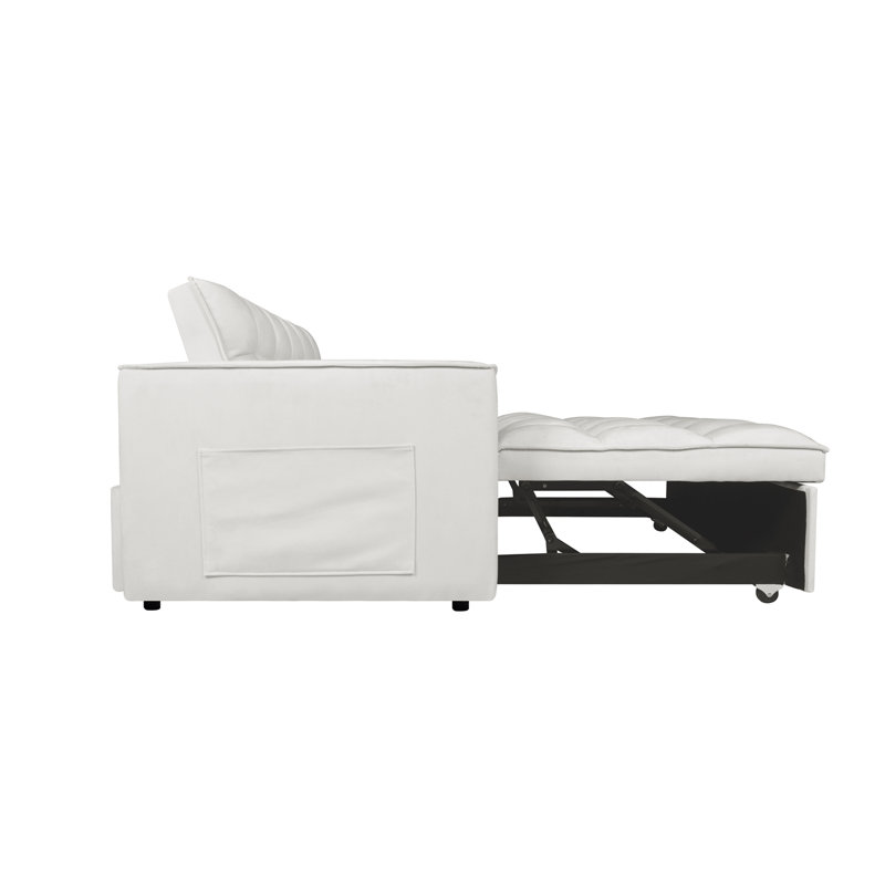 Canapé-lit luxueux en velours 3 en 1 avec éponge haute densité, dossier réglable et assemblage facile, Beige