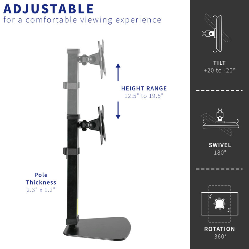 VIVO Black Steel Adjustable Single Monitor Desk Stand