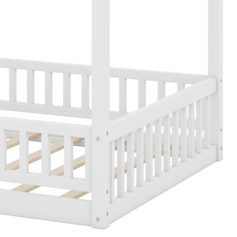Structure de lit en bois avec clôture, Blanc