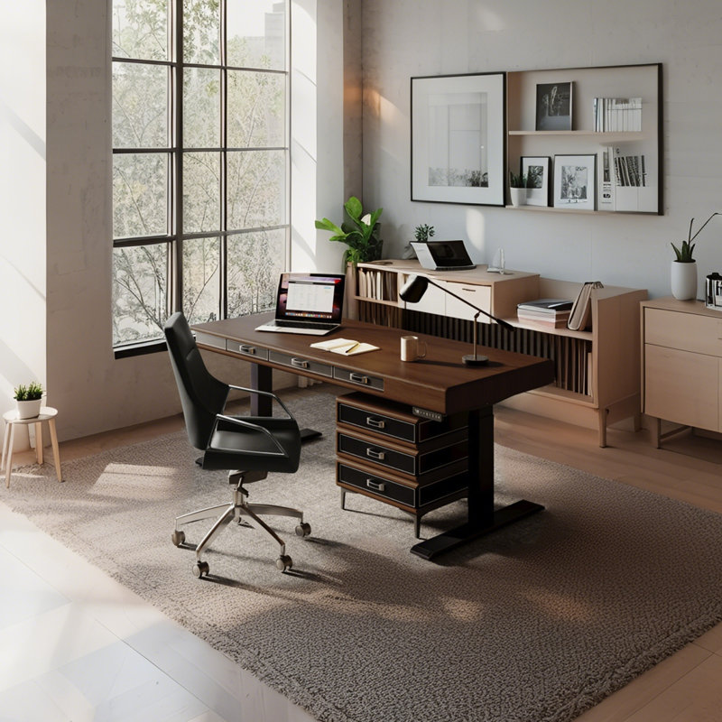 Bureau debout électrique en bois massif avec tiroirs séparés Vintage, H 28,74 po x l 70,87 po x P 31,50 po