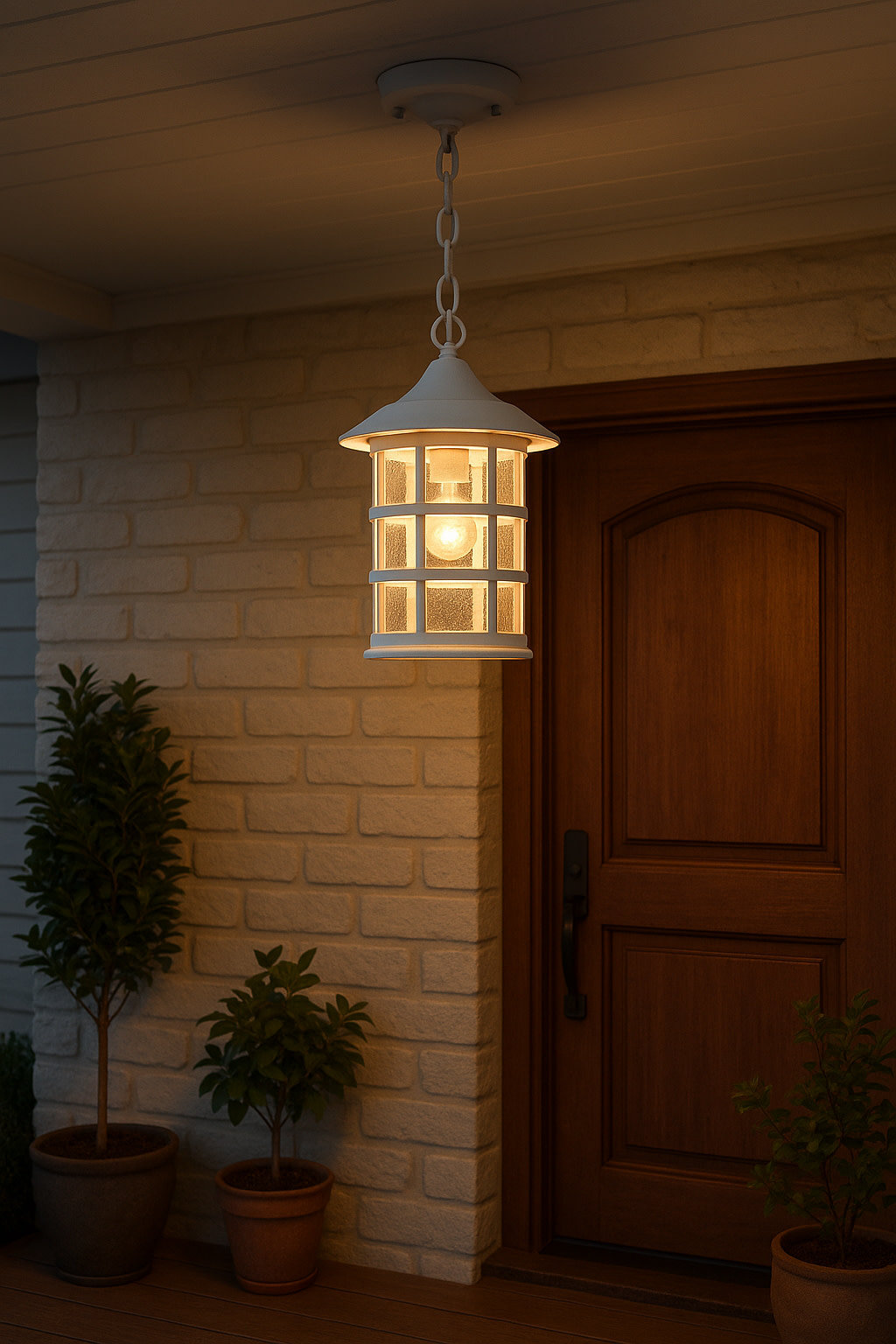 Freeport Outdoor Hanging Lantern, Classic White, Clear Seedy, Medium