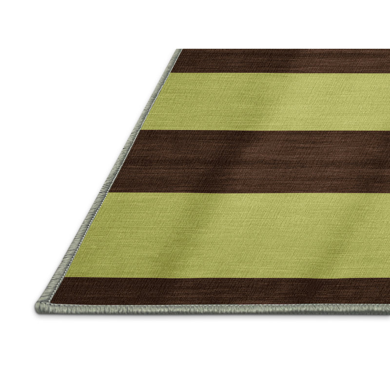 Tapis vert à rayures horizontales lavable à la machine, Rectangulaire 7 pi x 10 pi