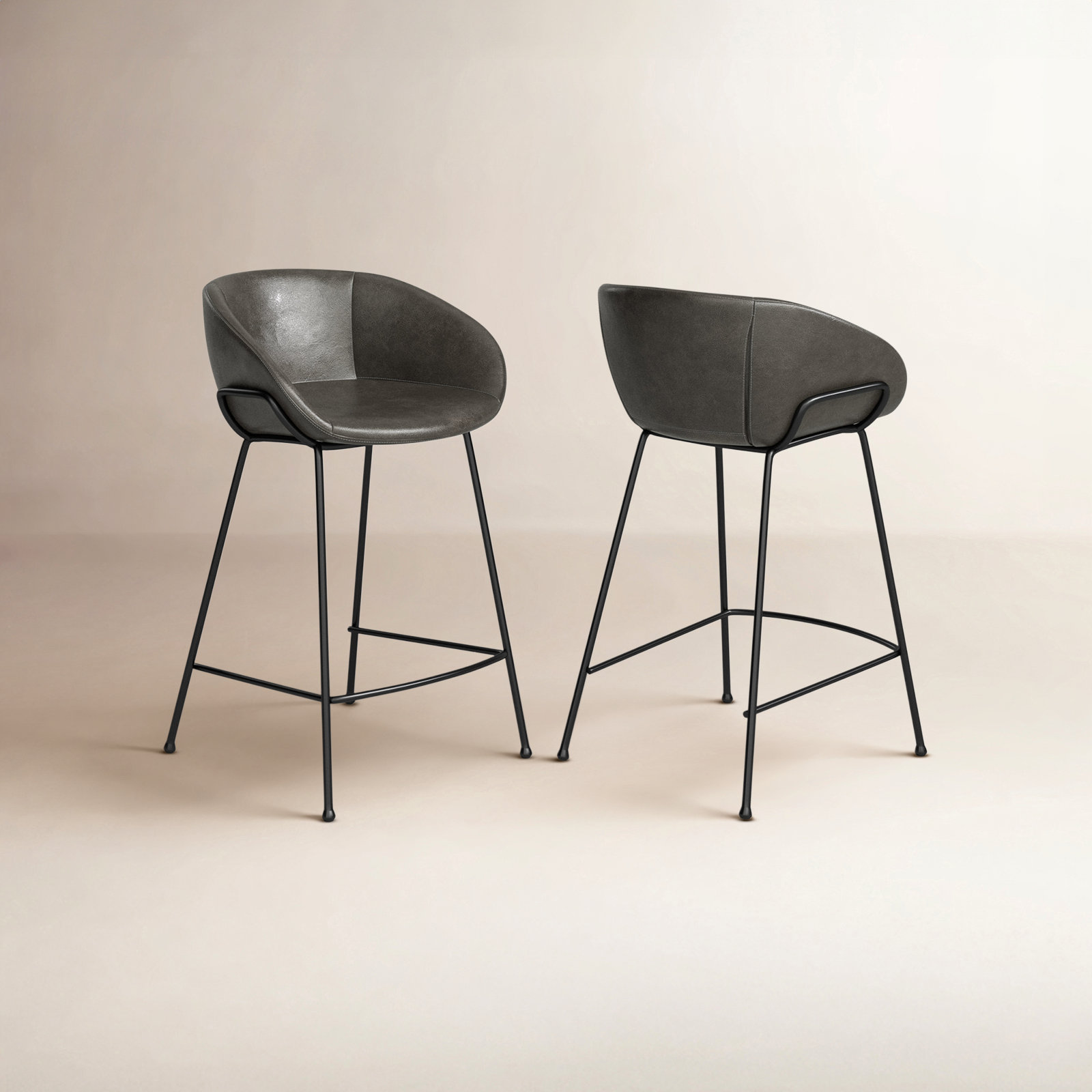 Ardea 30" Bar Stool, Counter Stool (25.6" Seat Height), Vintage Dark Gray Faux Leather