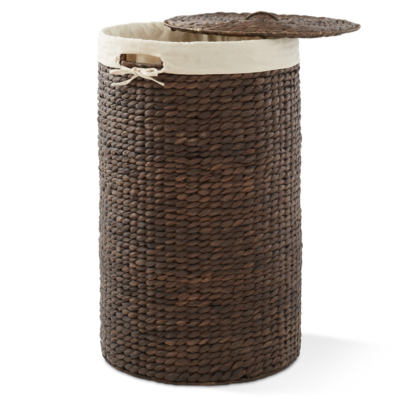 Round Laundry Hamper Basket with Lid & Liner for Clothes, Espresso