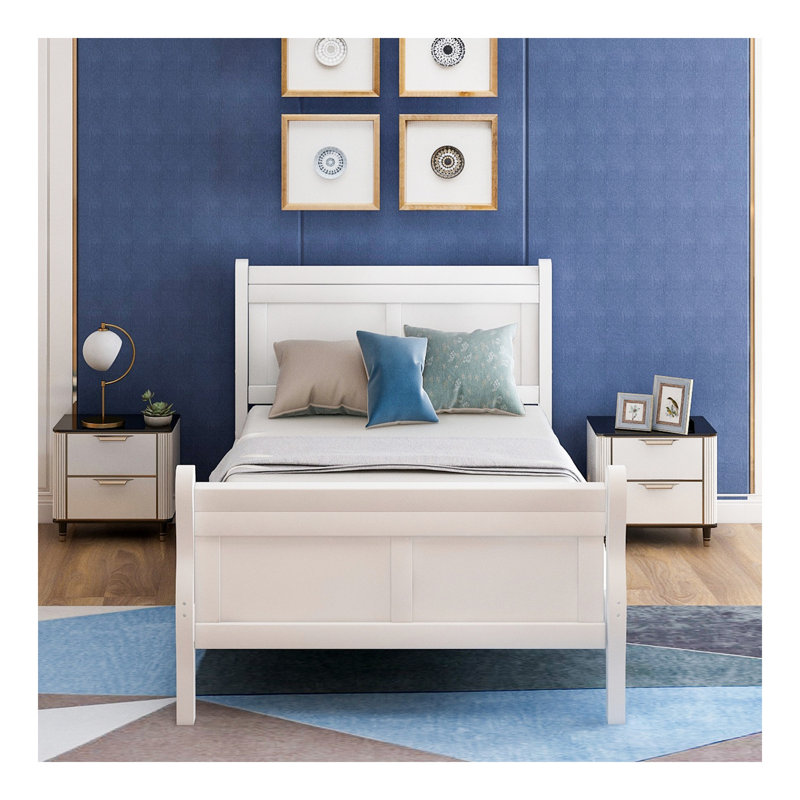 Lit plateforme avec base de lit en bois et lit-bateau, Blanc
