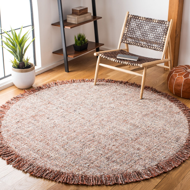 Tapis gris / rouille en laine tissé à la main, Rond 6 pi
