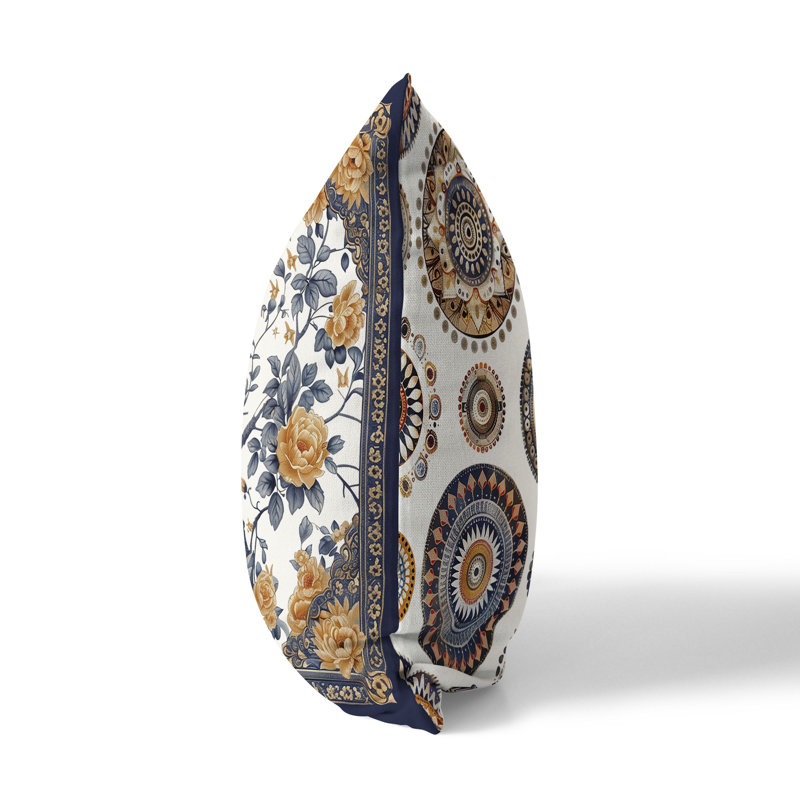 Coussin Peacock Mandala, H 16 po x l 16 po, Gris / Orange