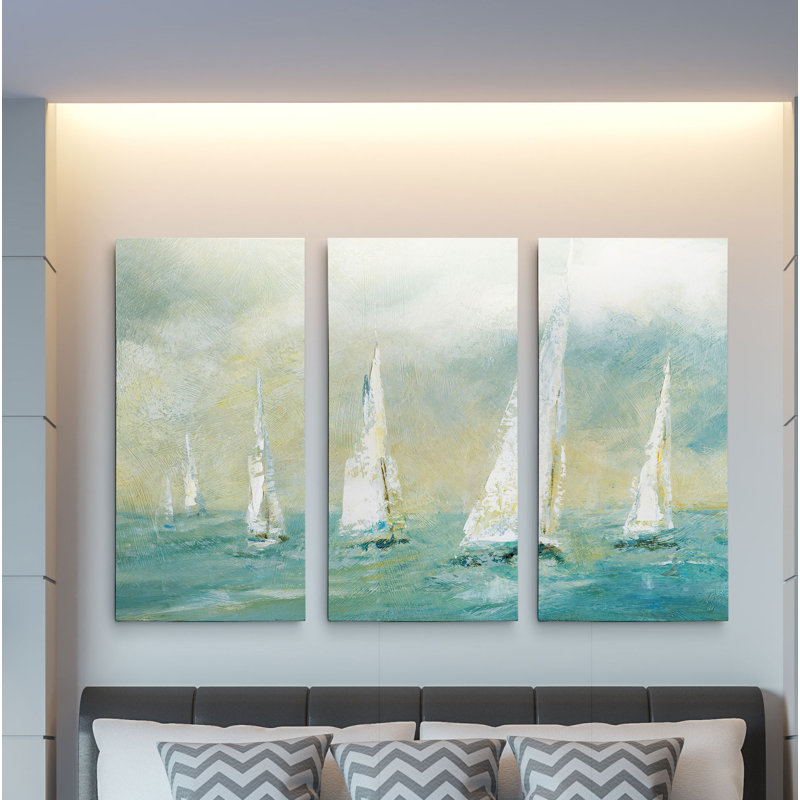 «Ocean Breeze», ensemble de 3 peintures sur toiles, H 32 po x l 48 po x P 1,5 po
