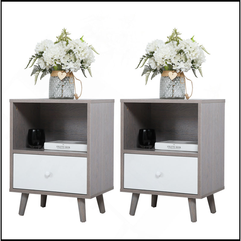 Ensemble de 2 tables de chevet avec compartiment de rangement à tiroirs - gris