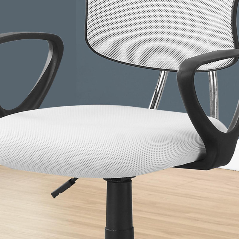 Office Chair, Adjustable Height, Swivel, Ergonomic, Armrests, Computer Desk, Work, Juvenile, White Mesh, Black Metal, Contemporary, Modern