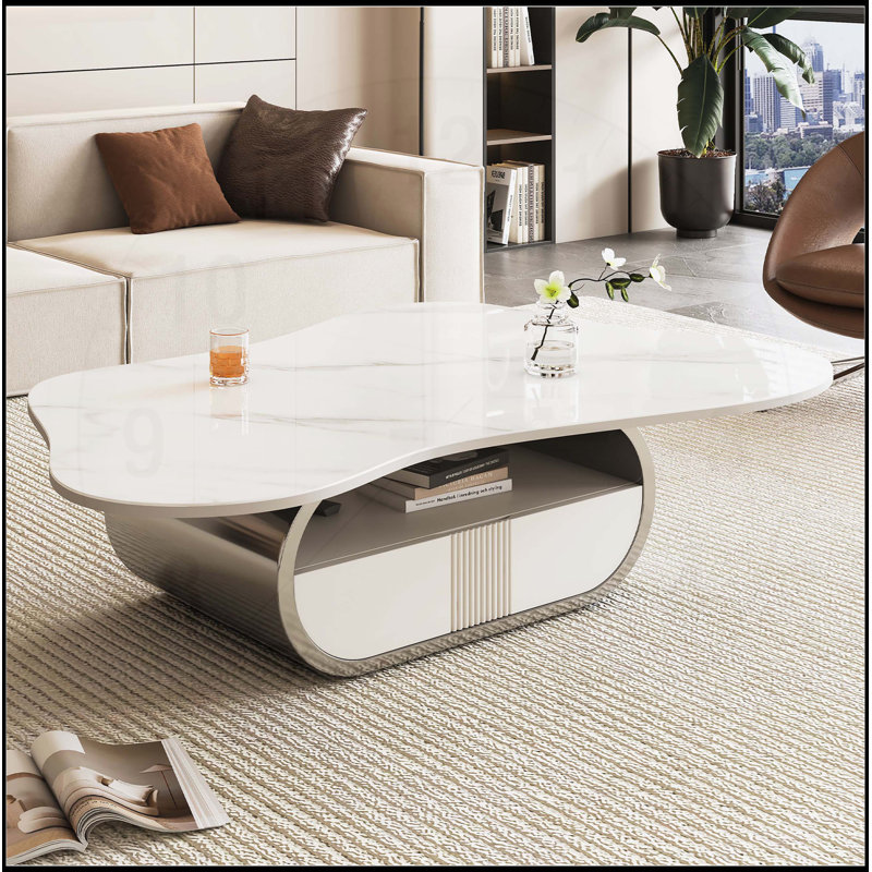 Table basse moderne avec plateau en pierre frittée Modern Butterfly, Gris