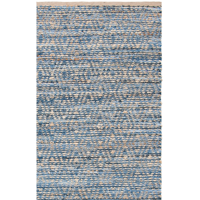 Arria Hand Woven Cotton Denim/0.4 Jute Rug in Natural/Blue, Square 8'
