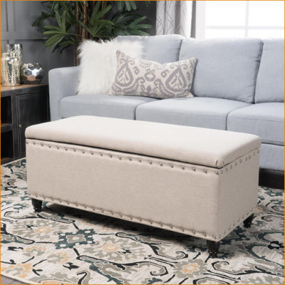 Storage Ottoman Modern Farmhouse Wheat Fabric for Living Room | Foot Stool