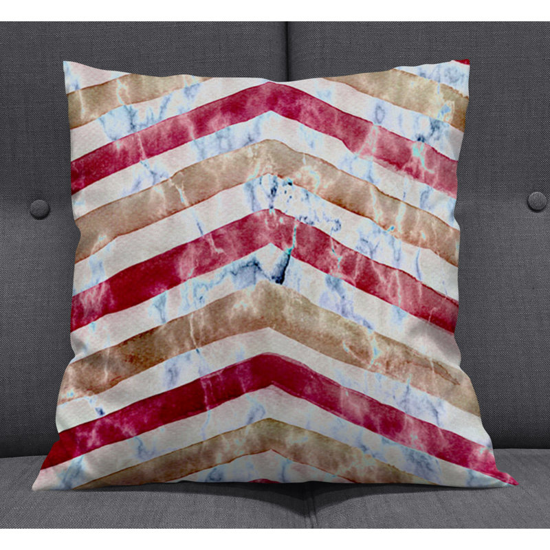 Throw Pillow With Insert, 16"H x 16"W, Brown/Pink Chevron 1
