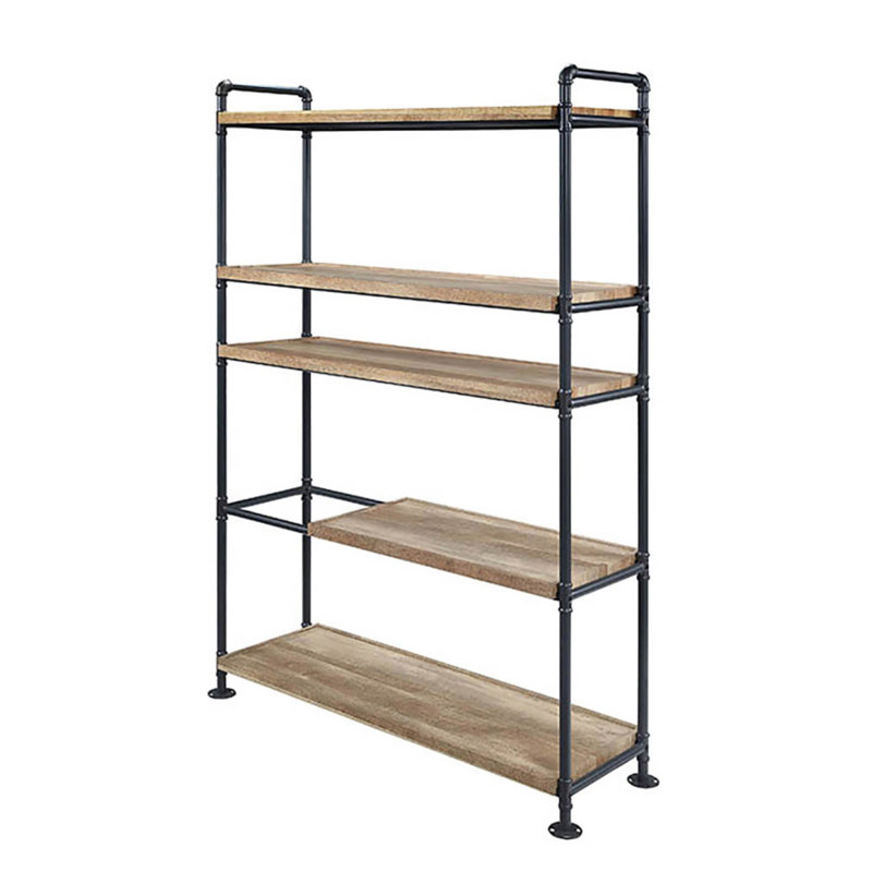 Oak And Sandy Black Bookshelf, 65.57" H x 48.57" W x 16.57" D