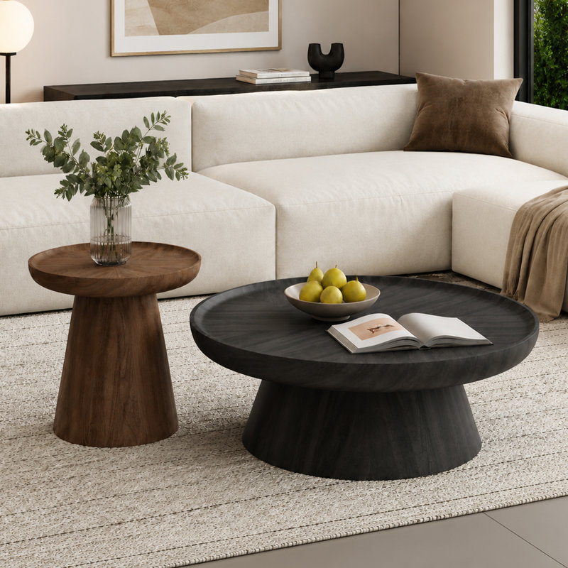 Modern Coffee Table Set, Black/Brown