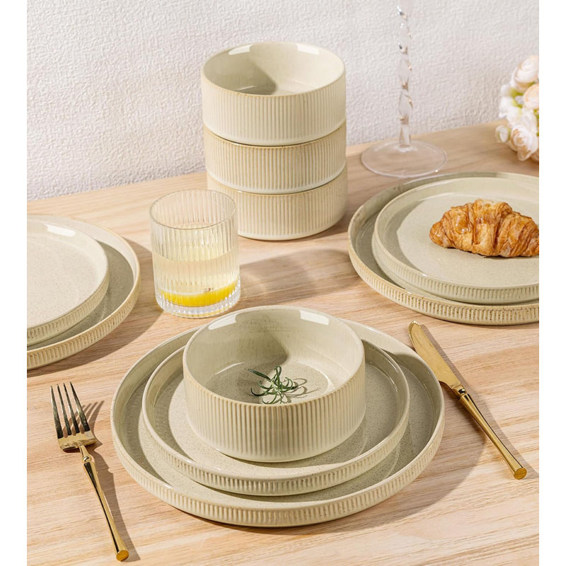 Ensembles de bols et assiettes légères en porcelaine Didadi, Cappuccino