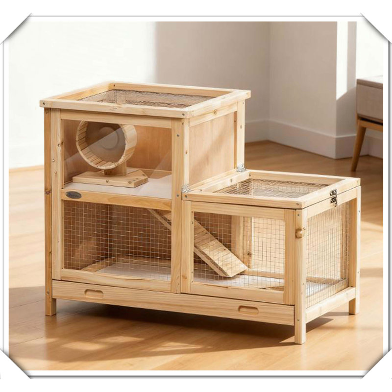 Cage à 2 niveaux en bois pour hamster