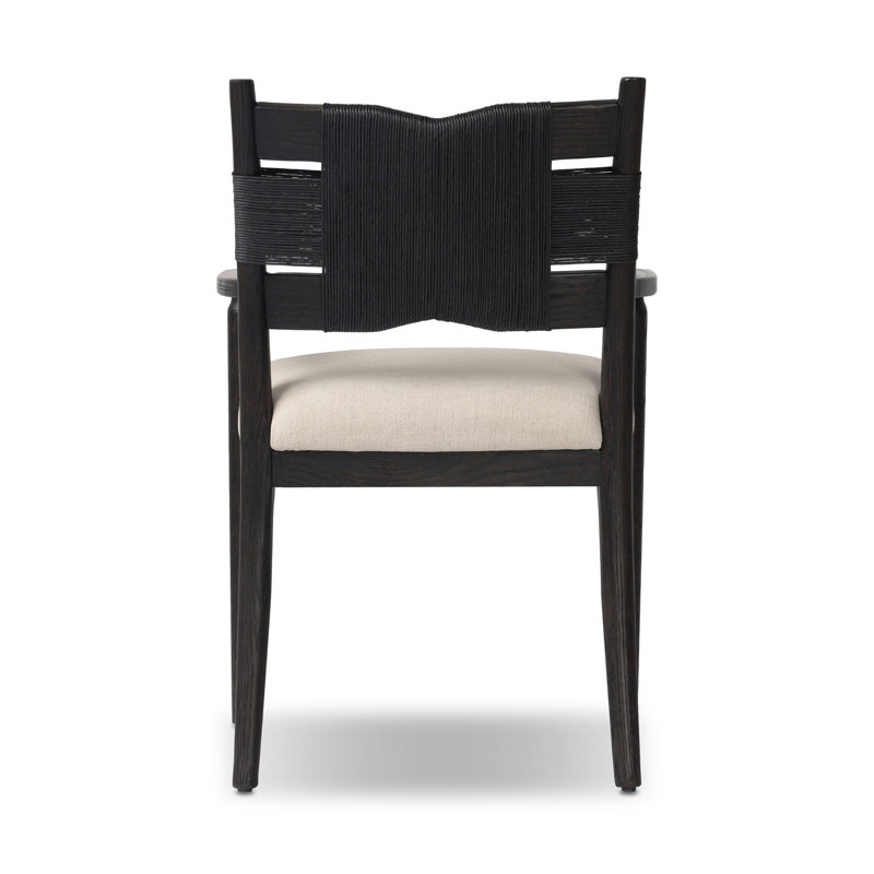 Tova Upholstered Arm Chair, Black Ush/Distressed Black/Oak