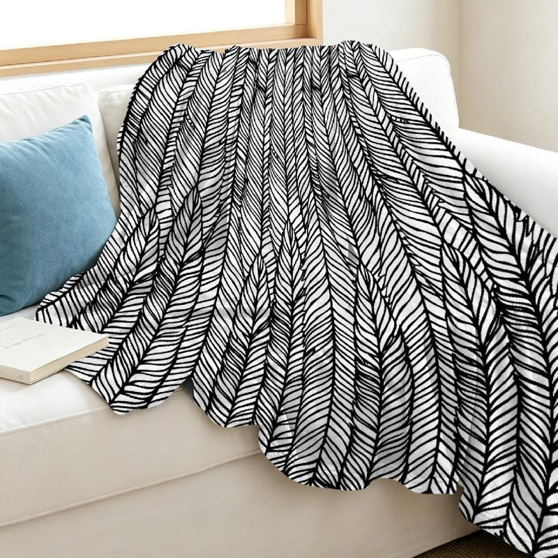Jeté en molleton blanc ultra doux en flanelle, noir optique et imprimé recto, Throw 40" x 50"