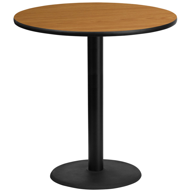 Plateau de table rond en stratifié de 24 po avec base de bar ronde de 18 po Jamey, Table de pub (hauteur de 43,13 po)