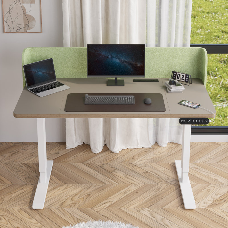 55" Height-Adjustable Standing Desk with Divider, Mouse Pad and Power Strip
