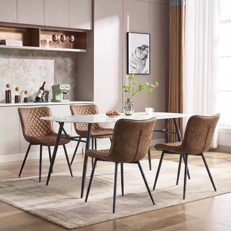 Ensemble de 2 chaises de salle à manger modernes en similicuir pour la cuisine, Polyuréthane brun