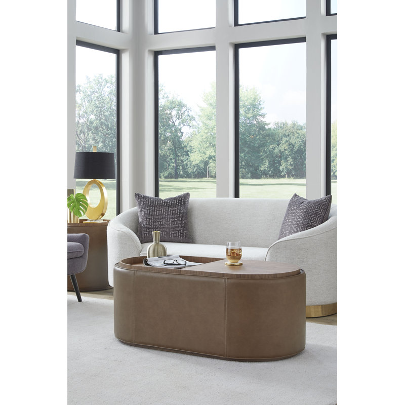 Table basse avec rangement en cuir Yeal et plateau en bois avec roulettes
