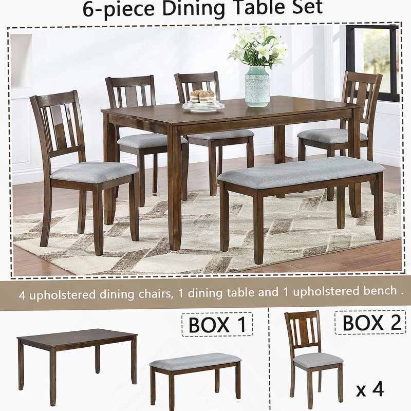 Ensemble de table de salle à manger 6 pièces pour des espaces de salle à manger harmonieux, idéal pour les réunions de famille et les occasions formelles