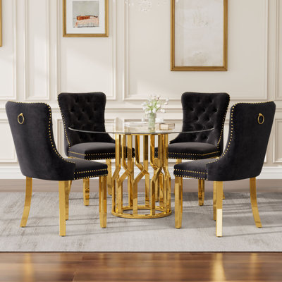 47.2" Round Glass Dining Table Set for 4, 5-Pieces Round Dining Table set, 0.31" Clear Tempered Glass Dining Table set for Kitchen, Dining Room, Apartment