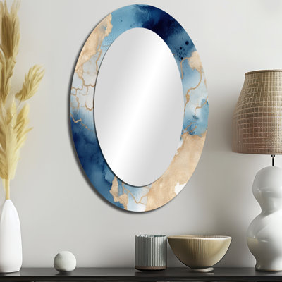 Miroir mural ovale en métal bleu et doré - gros marbre