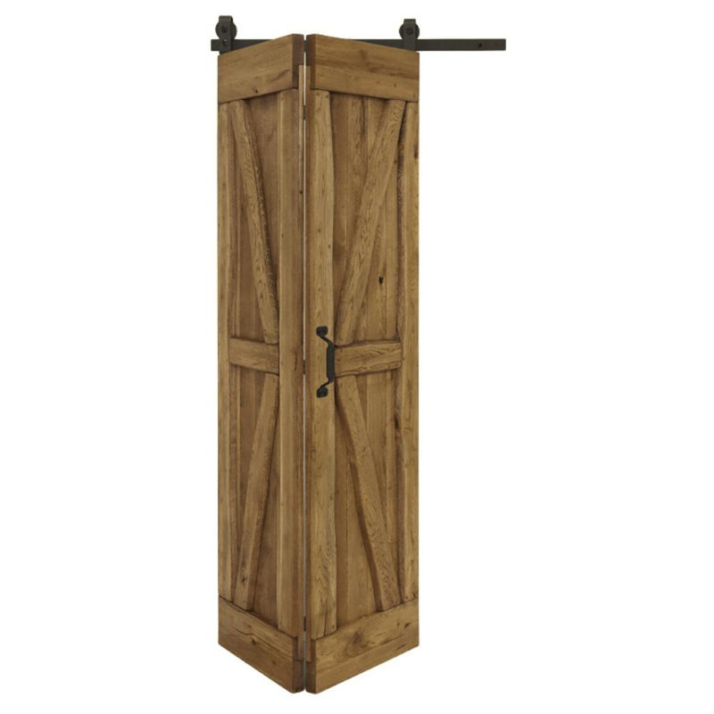 Hadria Single Bi-Folding System Solid Oak Barn Door, Brown Oil