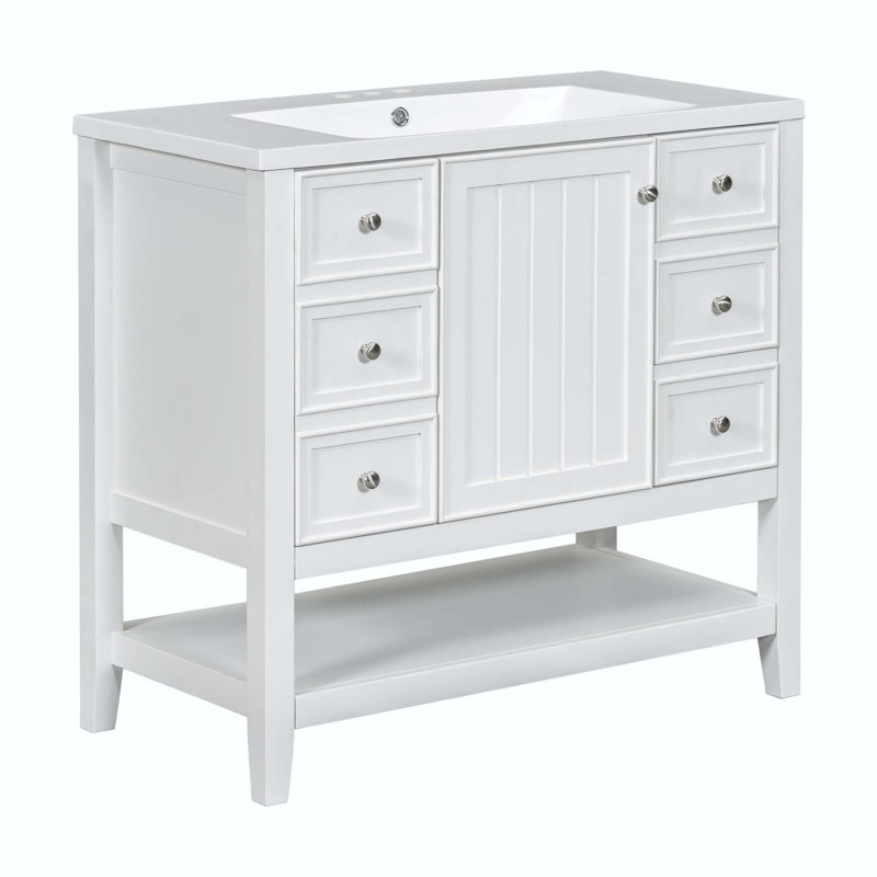 Ensemble de meuble-lavabo avec lavabo et trois tiroirs fonctionnels, Blanc