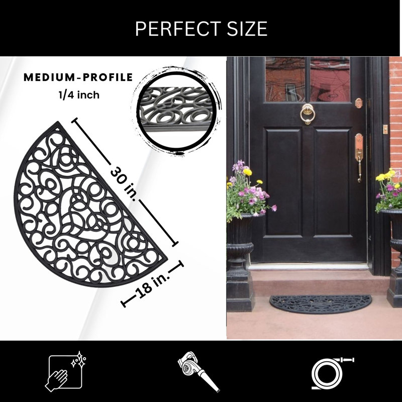 Outdoor Half Round Front Door Mat Rubber Rug 30x18 Black