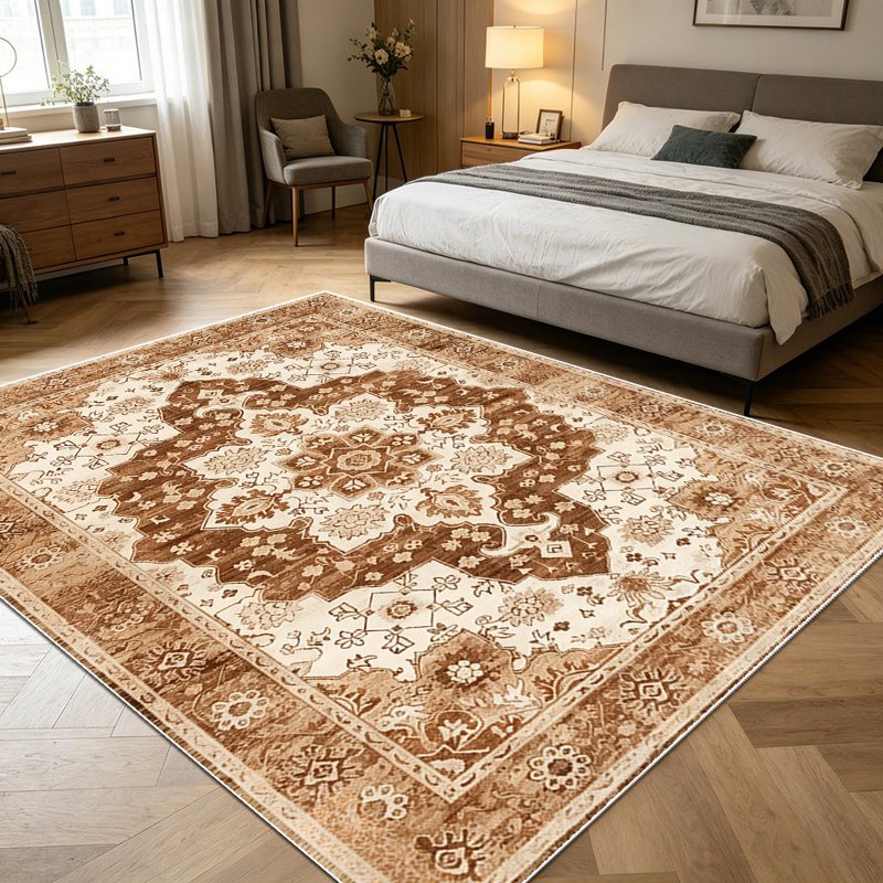 1PC Vintage Persian Medallion Neutral Brown area rugs for Living Room, Soft and Comfortable, Suitable for all seasons, easy-to-maintain, machine washable Indoor floor mat, Under Table Farmhouse suitable for dining room, bedroom, entryway, kitchen.
