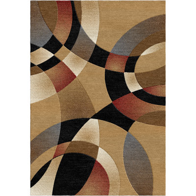 Tapis de couloir moderne à motif géométrique en polypropylène doré Isaacs