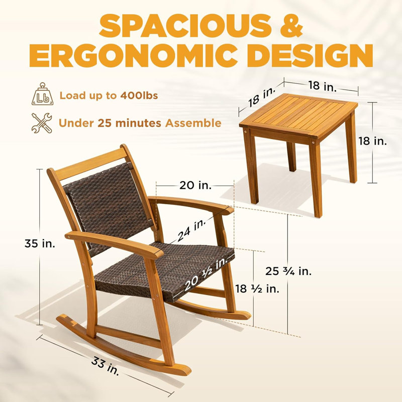Solid Wood Wicker Outdoor Conversation Set