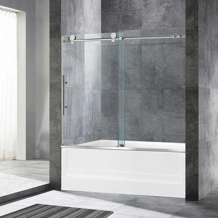 56-60" W x 62" H  Frameless Bathtub Door with 3/8"(10mm) Clear Tempered Glass