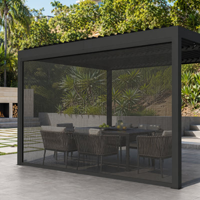 Aurora 12 pi. Store à enroulement extérieur semi-transparent Universal, store de patio avec tissu Texlene amélioré, protection UV, pergola assortie