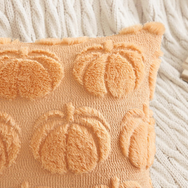 Housses de coussin automnales citrouille, ensemble de 2, 50 x 50 cm, pour la maison. Taies d'oreiller décoratives de style ferme en fausse fourrure douce, idéales pour le porche, le canapé, le lit ou le salon.
